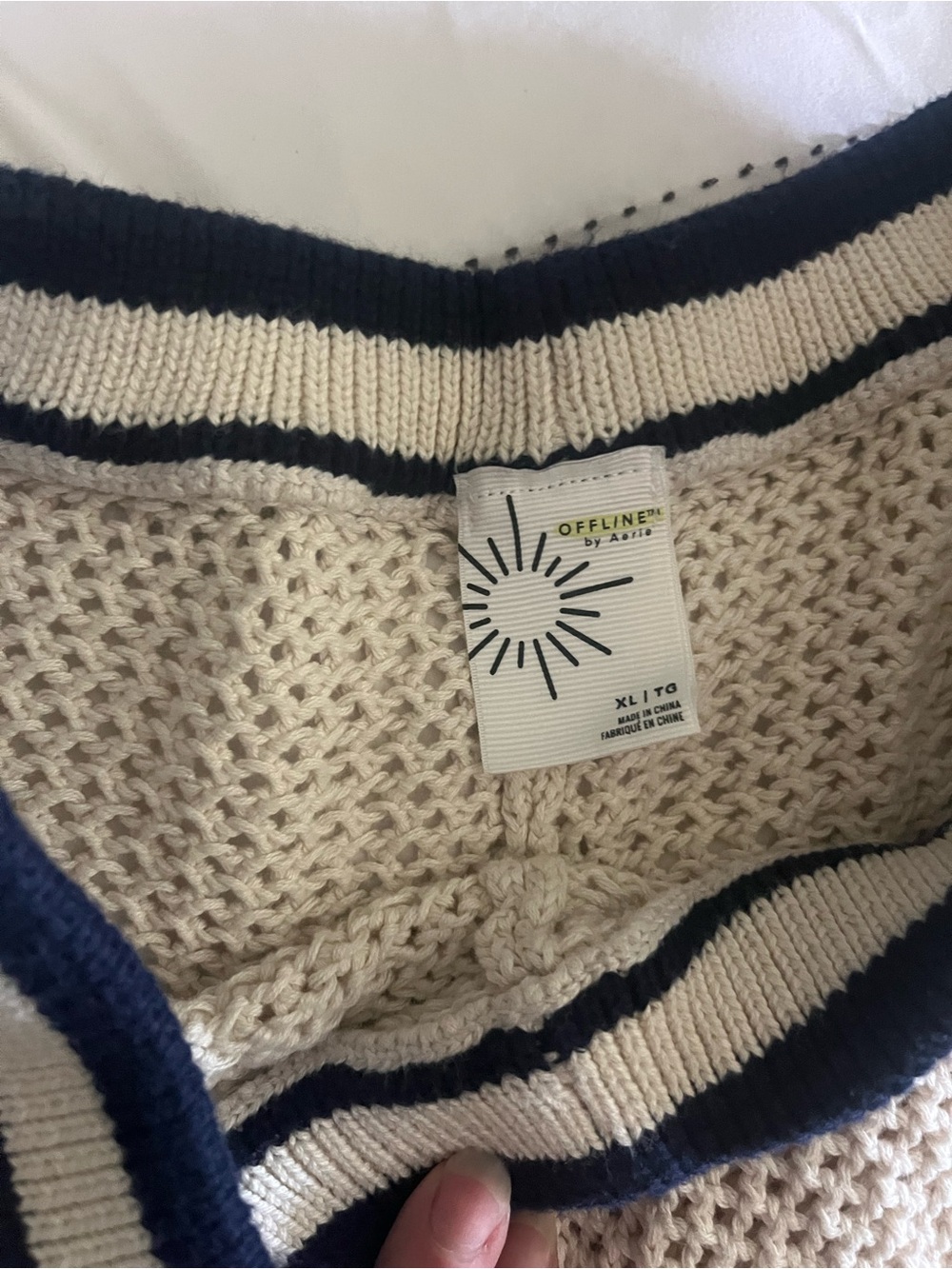 OFFLINE aerie American Eagle Cream and Navy crochet knit Shorts